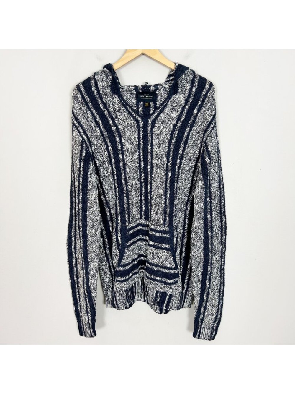NEW Lucky Brand Baja Hoodie Sweater Striped Blanket Style Size Medium Men's